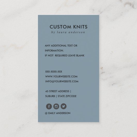 MINT GREEN NAVY GRAY KNITTING WOOL YARN BALL VISITEKAARTJE (Achterkant)