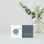 MINT GREEN NAVY GRAY KNITTING WOOL YARN BALL VISITEKAARTJE (Staand voorkant)