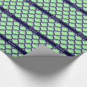 Mint Green, Navy Moroccan #5DS Navy Name Monogram Cadeaupapier (Hoek)