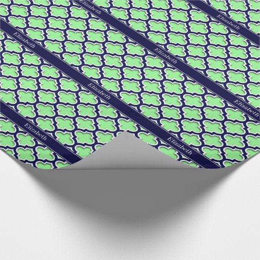 Mint Green, Navy Moroccan #5DS Navy Name Monogram Cadeaupapier (Hoek)