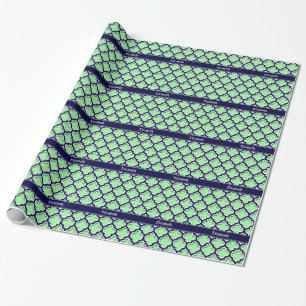 Mint Green, Navy Moroccan #5DS Navy Name Monogram Cadeaupapier