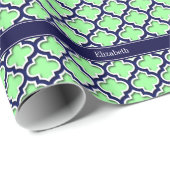 Mint Green, Navy Moroccan #5DS Navy Name Monogram Cadeaupapier (Rol Hoek)