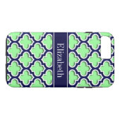 Mint Green, Navy Moroccan #5DS Navy Name Monogram Case-Mate iPhone Case (Achterkant (Horizontaal))