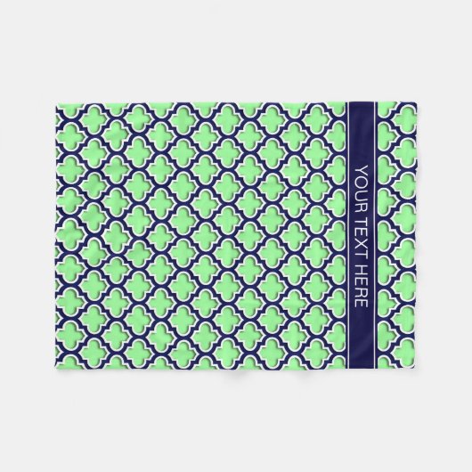 Mint Green, Navy Moroccan #5DS Navy Name Monogram Fleece Deken (Voorkant (Horizontaal))