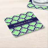 Mint Green, Navy Moroccan #5DS Navy Name Monogram Kartonnen Onderzetters (Schuin)