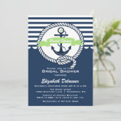 Mint Green Navy Nautical Bridal Shower Invitation Kaart (Staand voorkant)