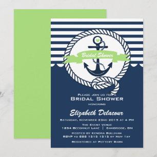 Mint Green Navy Nautical Bridal Shower Invitation Kaart