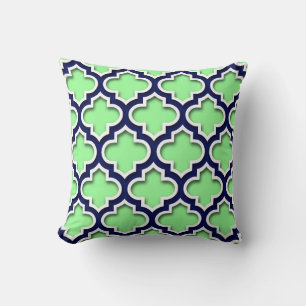 Mint Green Navy White Moroccan Quatrefoil #5DS Kussen