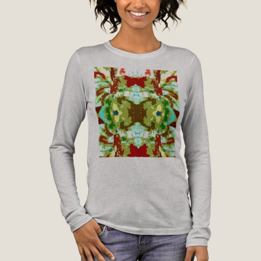 Mint Green Olijfrood Abstract Symmetrische Bloem Tri-Blend Shirt (Voorkant)