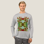 Mint Green Olijfrood Abstract Symmetrische Bloem Tri-Blend Shirt (Voorkant)