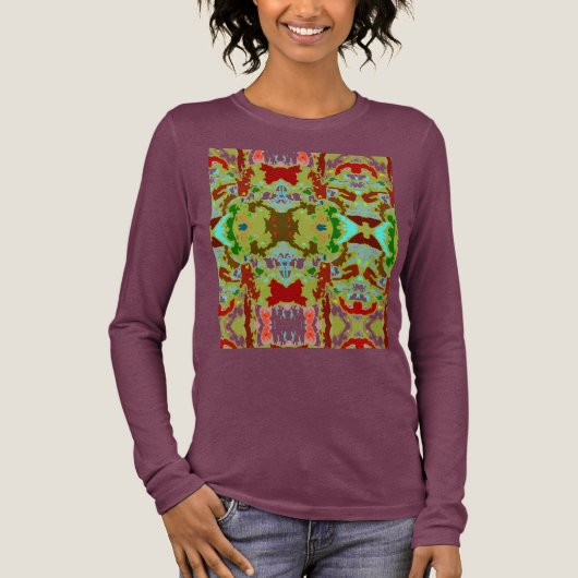 Mint Green Olive Red Abstract Flower Tegel Art Tri-Blend Shirt (Voorkant)