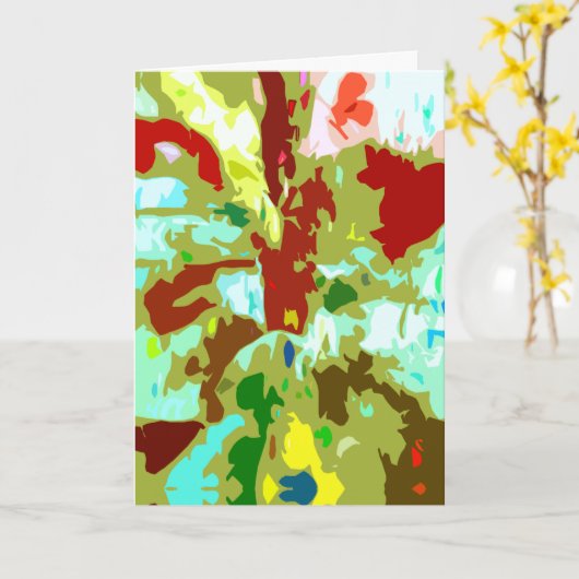 Mint Green Olive Red Abstracte Fantasy Flower Kaart (Gele Bloem)