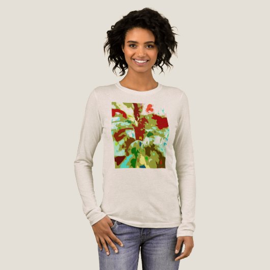 Mint Green Olive Red Abstracte Fantasy Flower Tri-Blend Shirt (Voorkant)