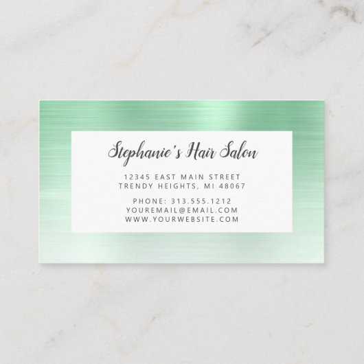 Mint Green Ombre Brushed Metal Monogram Hair Salon Visitekaartje (Achterkant)