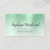 Mint Green Ombre Brushed Metal Monogram Hair Salon Visitekaartje (Voorkant)