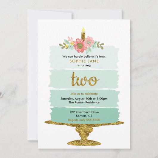 Mint Green Ombre Cake 2de verjaardag Twee Kaart (Voorkant)