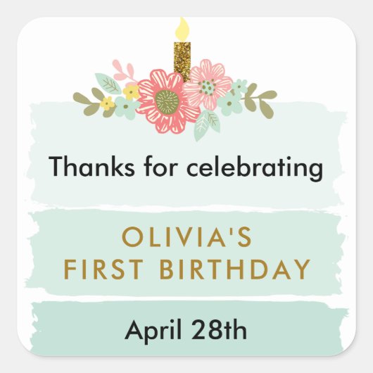 Mint Green Ombre Cake Birthday Favor Tag Vierkante Sticker (Voorkant)