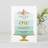 Mint Green Ombre Cake First Birthday Invitation Kaart (Staand voorkant)