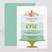 Mint Green Ombre Cake First Birthday Invitation Kaart (Voorkant / Achterkant)