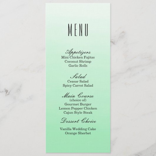 Mint Green Ombre | Het menu van het huwelijksdiner (Voorkant)