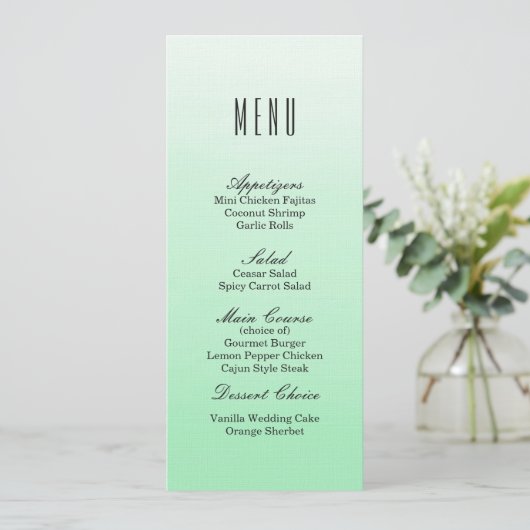 Mint Green Ombre | Het menu van het huwelijksdiner (Staand voorkant)