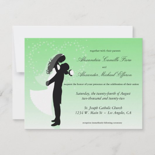 Mint Green Ombre Silhouette Formele bruiloft Uitno Kaart (Voorkant)