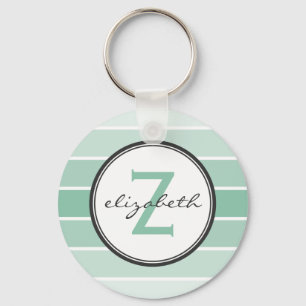 Mint Green Ombre Stripes met grijze monogram Sleutelhanger