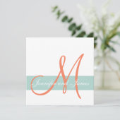 Mint Green Oranje Monogram Names Simple Wedding Kaart (Staand voorkant)