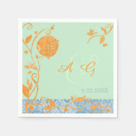 Mint Green & Oranje Tortelduifjes Wedding Servetten