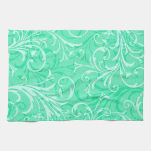 Mint Green Ornamental Kitchen Towel Theedoek (Horizontaal)
