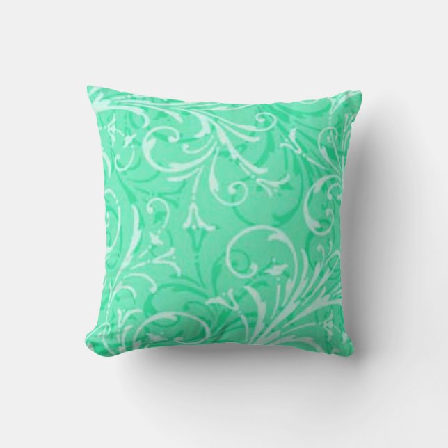 Mint Green Ornamental Reversible Pillow Kussen (Voorkant)