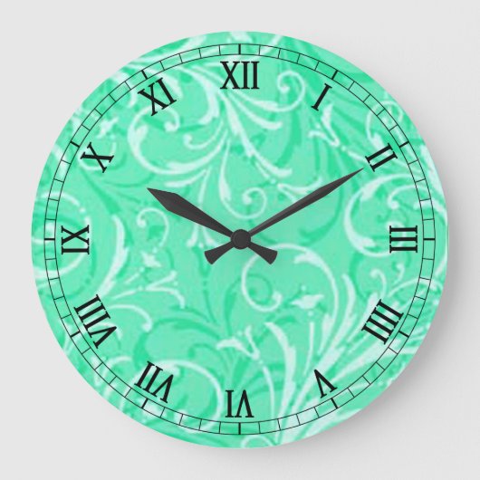 Mint Green Ornamental Round Roman Numers Clock Grote Klok (Voorkant)