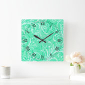 Mint Green Ornamental Square Roman Numerus Clock Vierkante Klok (Huis)
