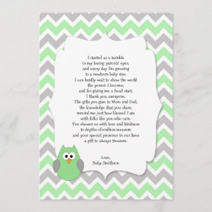 Mint Green Owl Baby shower dank u voor uw gedicht Bedankkaart