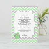 Mint Green Owl Baby shower dank u voor uw gedicht Bedankkaart (Staand voorkant)