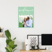 Mint Green Paar Foto Chic Huwelijk Welkom Poster (Thuiskantoor)