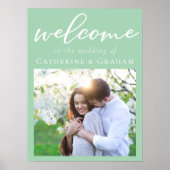Mint Green Paar Foto Chic Huwelijk Welkom Poster (Voorkant)