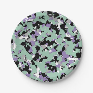 Mint Green & Paars Camouflage Camo Print Party Papieren Bordje
