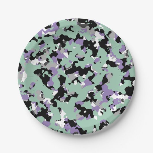 Mint Green & Paars Camouflage Camo Print Party Papieren Bordje (Voorkant)