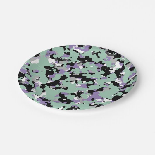 Mint Green & Paars Camouflage Camo Print Party Papieren Bordje (Gekanteld)