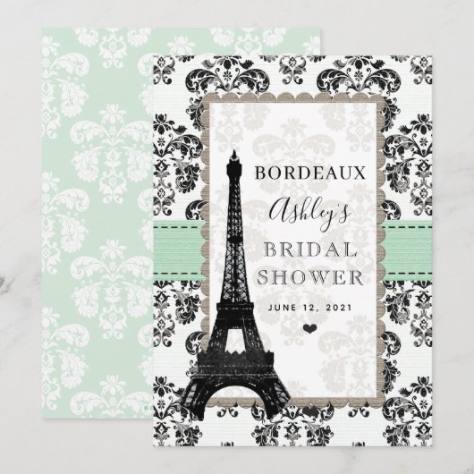 Mint Green Parijse Eiffeltoren Stadstafel Kaarten (Voorkant / Achterkant)