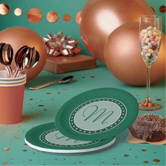 Mint Green Party | Monogram Script Chique Modern Papieren Bordje (Multi)