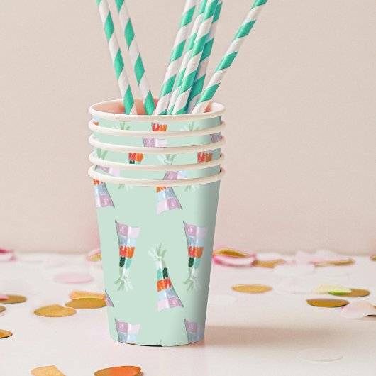 Mint Green Party Pet Birthday Papieren Bekers