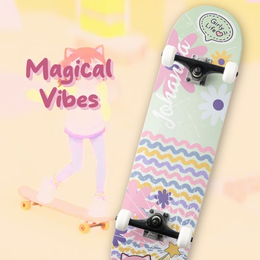 Mint Green Pastel Bloemen Gestreepte Girly Cat Mag Persoonlijk Skateboard