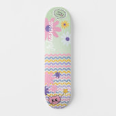 Mint Green Pastel Bloemen Gestreepte Girly Cat Mag Persoonlijk Skateboard (Voorkant)