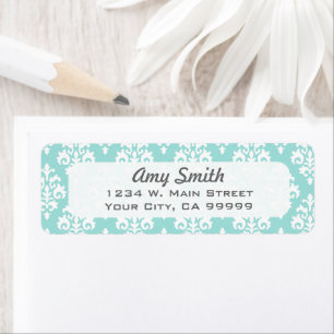 Mint Green Pastel Damask Patroon Etiket