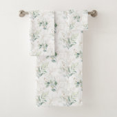 Mint Green Pastel Floral Greenery Pattern Bad Handdoek (Insitu)