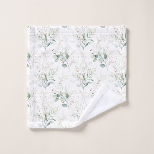 Mint Green Pastel Floral Greenery Pattern Bad Handdoek (Wasdoekje)