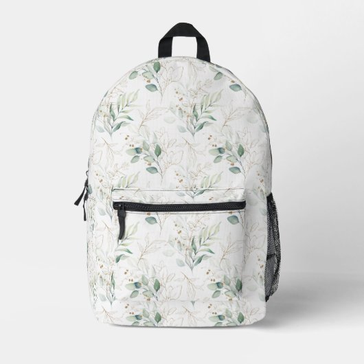 Mint Green Pastel Floral Greenery Pattern Bedrukte Rugzak (Voorkant)