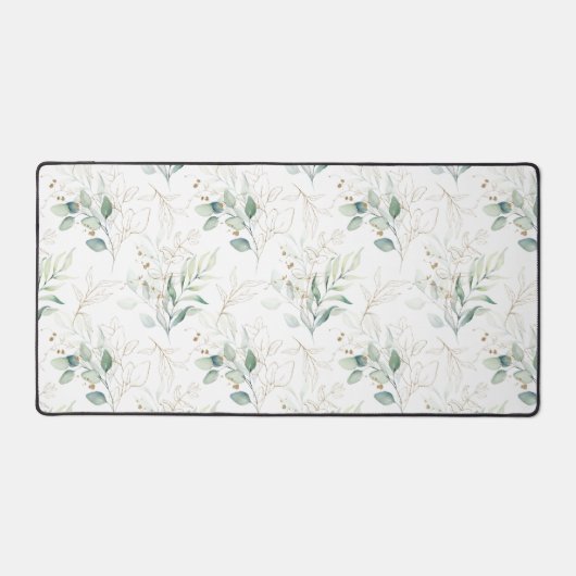 Mint Green Pastel Floral Greenery Pattern Bureaumat (Voorkant)
